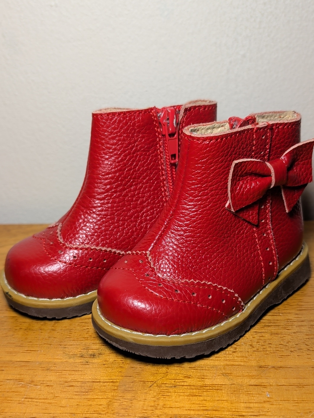 Shrimp & Grits Kids Red Leather Boots Bow Zipper Toddler Little Girls Size 6